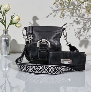 B. Makowsky Black Crossbody Bag with Silver Accents